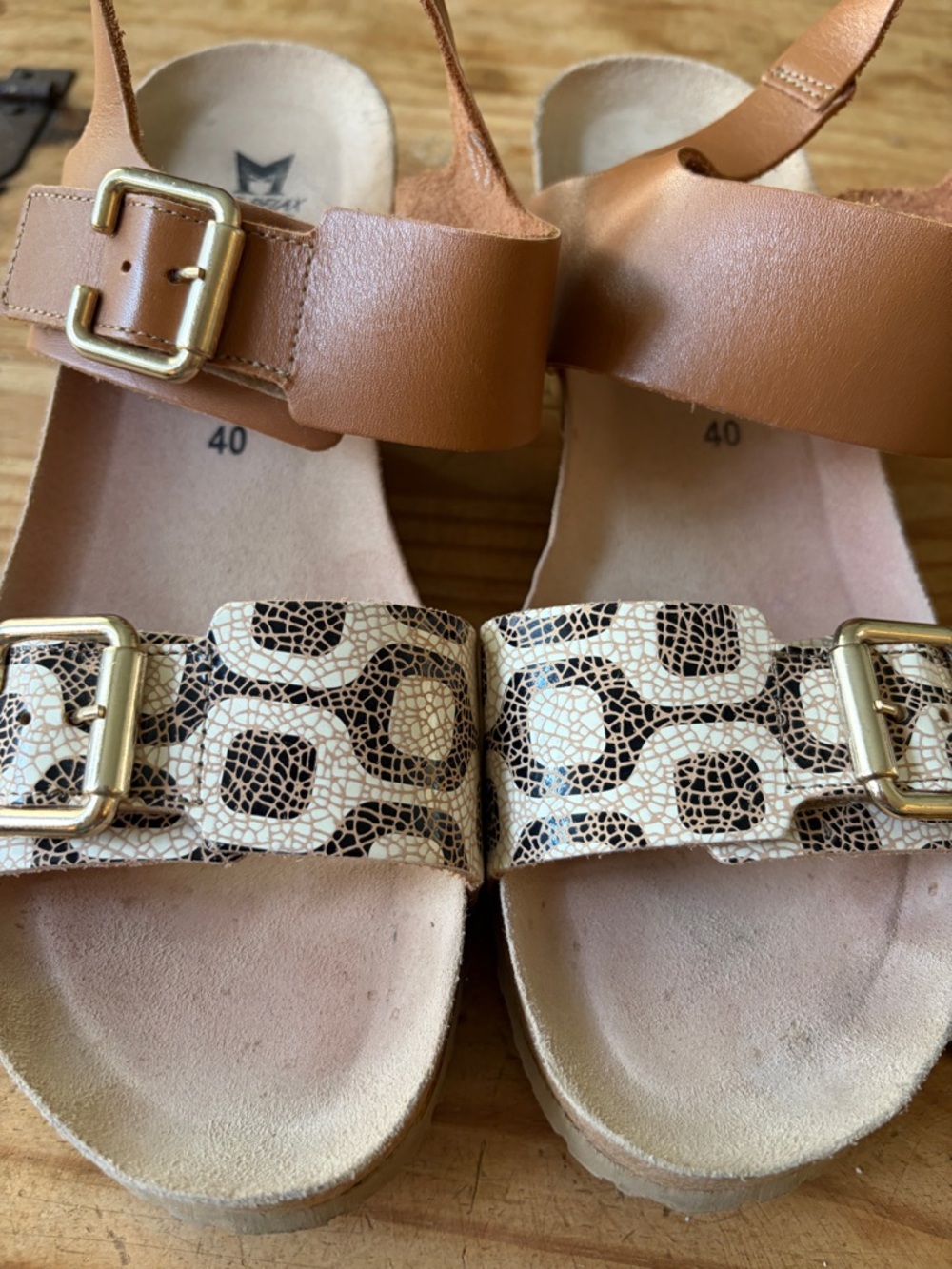 Mephisto Lissandra Cork Wedge Platform Sandals Leather Brown Cream Gold Size 10 - Picture 10 of 14